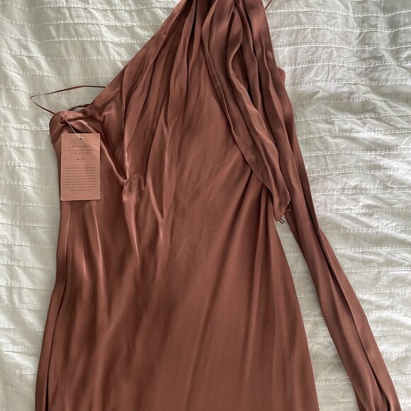 BHLDN Nicoletta One-Shoulder Scarf Satin Midi Dress (TAGS ON, Never worn) - Picture 3 of 7